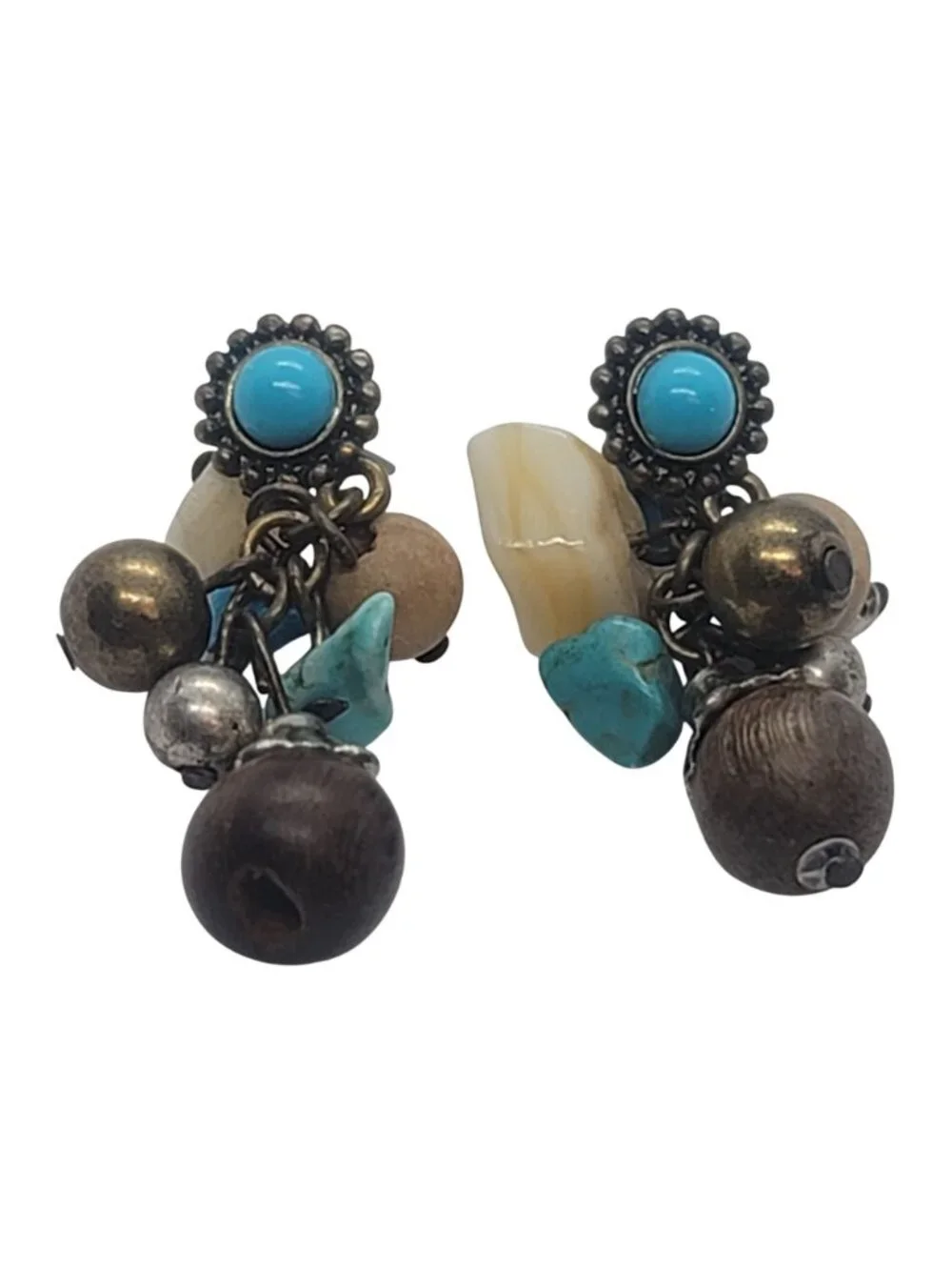 Vintage Boho Dangle Earrings With Beads & Turquoise Accents